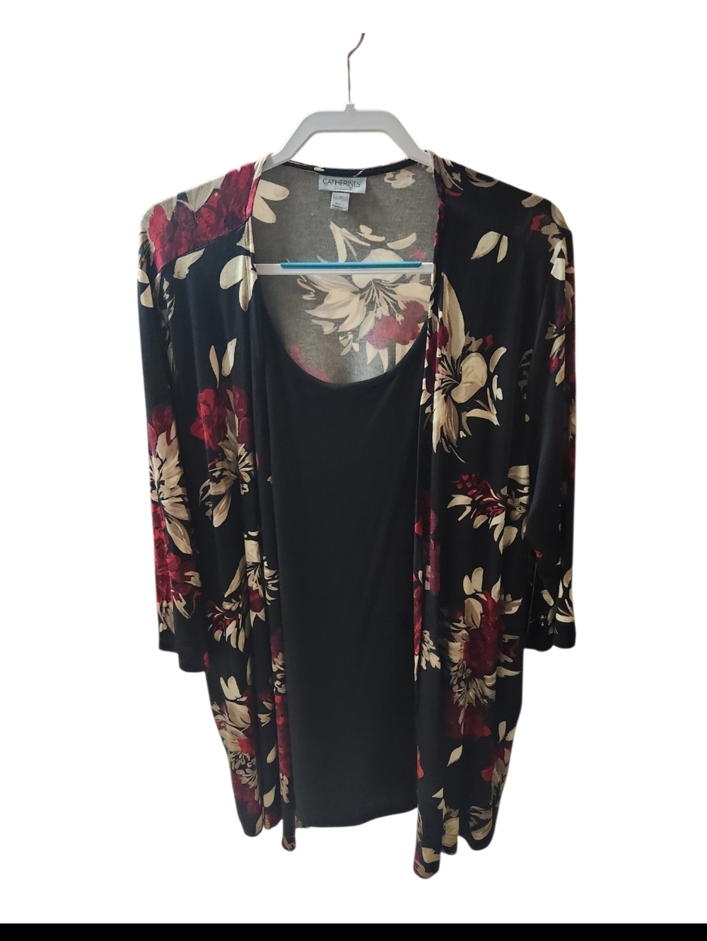 Black Floral Open Cardigan With Sewn In One Tank Catherines 2X